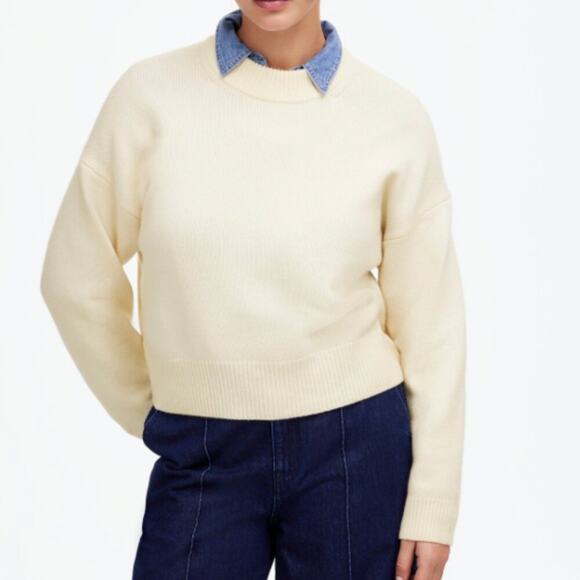 Madewell Sweater Womens SoftWool Boxy Crewneck Ivory Wool Cashmere Blend Small - Picture 1 of 9